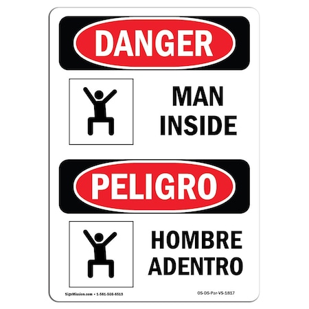 OSHA Danger Sign, Man Inside, 10in X 7in Aluminum